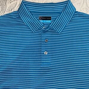 Men’s PGA Tour Blue & White Striped Polo Tee Shirt Sz XL EUC